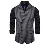 Vest Suits for Men HJHGJ Striped V-Neck Sleeveless Double-breasted Button Down Tank Tops with Pockets Gentlemen Retro Grandad Gilets Wedding Business Regular-fit Casual Baggy Waistcoats Dark Gray, XL