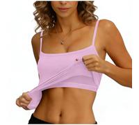 Vest Tank Tops for Women UK Summer Ladies Double Lined Basic Sports Top Adjustable Spaghetti Strap Scoop Neck Cami with Built in Bra Sleeveless Camisole Slim Fitted Cropped Shirts Pink
