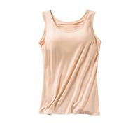 Vest Top with Built in Bra for Women Comfortable Camisole with Shelf Bra 2 in 1 Camisoles Tank Wide Strap Vest Tops Solid Basic Stretch Sleeveless Undershirt for Yoga Running Beige