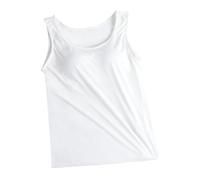 Vest Top with Built in Bra Padded Tank Tops Camisole Modal Summer Basics Casual Workout (XXL, Milky White)