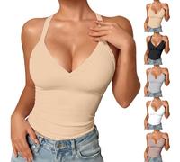 Vest Top with Built in Bra Racerback Support Tank Tops Women V Neck Ribbed | Women's Vests Basic Workout Gym Soft Stretch Comfort Support a Flattering Fit for Everyday Wear, Yoga, Fitness Casual Y2K