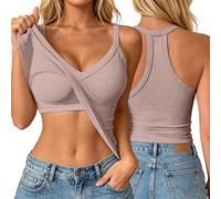 Vest Top with Built in Bra UK Womens Racer Back Cami Top Summer Ribbed V Neck Camisole Fitted Cotton Vests Sleeveless Gym Tank Tops Ladies Y2k Going Out Tops Sexy Party Concert Outfit