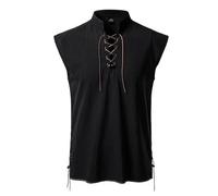 Vest Tops for Men Retro Linen Lace Up Sleeveless Shirts Renaissance Medieval Viking Costume Solid Color Gothic Tank Tops Steampunk Stand Collar Shirt Summer Causal Vests