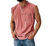Vest Tops for Men, Work Training Designer Summer Cooling Beach Holiday Sleeveless Henry Collar Active Gym Rugby Sleeveless Shirt, Muscle Sports Loose Running Vests Mens, 3XL Pink