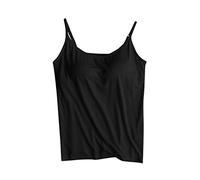 Vest Tops for Women Camisole with Built in Bra,2 in 1 Camisole with Built in Padded Bra,Solid Color Loose Sleeveless V- Neck T-shirt Home Top Thin Bottoming Shirt Yoga Gym Tops Sleeping Vest Bra Top