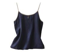 Vest Tops for Women UK Clearance Cotton Linen Camisole Tops Spaghetti Strap Ladies Sleeveless Summer Tops Womens Scoop Neck Blouse Tops Plain Tees Summer Loose Cami Tank Shirt Navy