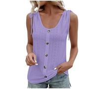 Vest Tops for Women UK Ladies Sleeveless Shirts Summer Strappy Tops Casual Blouse with Buttons Scoop Neck Vest Tunic Shirts Casual Loose T Shirts Summer Tees Swing Tank Tops Size 8-22