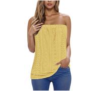 Vest Tops for Women UK,Ladies Strapless Bandeau Tube Top Eyelet Sleeveless Blouses Summer Tops Tunic T Shirts Casual Loose Tank Top Camisoles Casual Tee Shirts