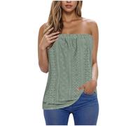 Vest Tops for Women UK,Ladies Strapless Bandeau Tube Top Eyelet Sleeveless Blouses Summer Tops Tunic T Shirts Casual Loose Tank Top Camisoles Casual Tee Shirts