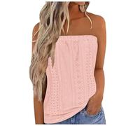 Vest Tops for Women UK Plain Strapless Bandeau Top Eyelet Blosue Tunic Top Summer Casual Solid Tube Tops Casual Sleeveless Tshirt Holiday Clothes Vacation Tees Going Out Wear