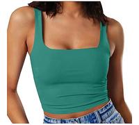 Vest Tops for Women UK Square Neck Tank Tops Sleeveless Ribbed Knitted Camisole Tee Solid Color Tunic Tees Gym Running Vest Active Athletic Tracksuit Summer Workout Tanks Green XL