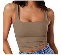 Vest Tops for Women UK Square Neck Tank Tops Sleeveless Ribbed Knitted Camisole Tee Tops Solid Color Tunic Tops Tees Gym Running Vest Active Athletic Tracksuit Tops Summer Workout Tanks Brown S