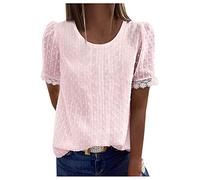 Vest Tops for Women Women's Blouse 3/4 Sleeve Formal Work Slim Fit Cotton Shirt Basic Shirt Button Placket Tops Short Sleeve V-Neck Tops XS-XXL Long Sleeve Gym Tops Women Tshirt (Pink, XL)