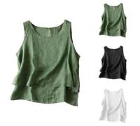 Vest Tops Women Cotton Linen Scoop Neck Sleeveless Tank Tops High Low Hem Elegant Loose Vests Comfy Everyday Tank Top Lightweight Breathable Going Out Top Daily Loose Comfort Lounge Vests Solid Color