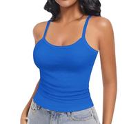 Vest Tops Women Cotton Slim-Fit Spaghetti Strap Cami Ribbed Stretch Undershirt Sexy Tank Tops for Ladies and Girls (Blue, L)