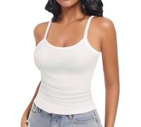 Vest Tops Women Cotton Slim-Fit Spaghetti Strap Cami Ribbed Stretch Undershirt Sexy Tank Tops for Ladies and Girls (White, L)