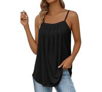Vest Tops Women Loose Fit Pleated Backless Spaghetti Strap Asymmetric Tank Tops for Ladies and Girls (Black, XXXL)