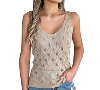 Vest Tops Women Sleeveless Hollow Knitting Vests Round Neck Tank Top Casual Vacation Tank Tops Crochet Camisole Summer Solid Color Tee Blouse Tunic Tops Elegant Party T-Shirt Going Out Tops Shirts