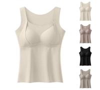Vest Tops Women UK Built In Bra Slim Fit Basic Wider Strap Camisole Sleeveless Seamless Thermal Tank Tops Soft Comfy Ladies Cami Top Warm Underwear For Gym, Running, Workout, Sleeping, Traveling