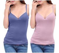 Vest Tops Women UK Built in Padded Bra Slim Tank Tops Modal Cotton Spaghetti Strap Cami Shirt V Neck Plain Sleeveless T Shirt Womens Summer Camisole Sports Yoga Nightshirt Casual Wear
