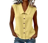 Vest Tops Women UK Collar Button Down Sleeveless Shirts Plain Plaid Striped Vest Dressy Casual Loose Fit Blouses Summer Lightweight Fashion Tank Tops Daily Wear Going Out Vests A-Yellow