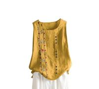 Vest Tops Women UK Elegant Embroidered Cotton Linen Tank Tops Round Neck Button Up Ladies Blouses Casual Boho Floral Embroidery Sleeveless Top Breathable Summer Loose Fit Lounge Wear Vest Shirts