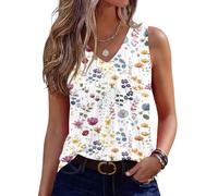 Vest Tops Women UK Mixed Color Floral Print Sleeveless Summer Blouse Casual Basic Blouses V Neck Pleated Front Boho Tops for Women White L
