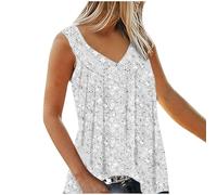 Vest Tops Women UK Plus Size 22,Ladies Floral Print Summer Tank Top Elegant Going Out Casual V Neck Camisoles Loose Fit Soft Comfy Sleeveless Tshirt Work Blouses Pleated Cami Tank Tops
