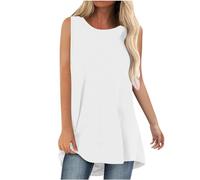 Vest Tops Women UK Plus Size Longline Tank Tops Plain Sleeveless T Shirt Loose Soft Undershirt Womens Basic Cami Shirt Plus Size Womens Summer Camisole Beach Home Casual Running Vest