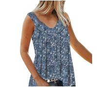 Vest Tops Women UK Plus Size UK Clearance,Ladies Casual Printing Summer Tank Top Elegant Going Out Casual V Neck Camisoles Loose Fit Soft Comfy Sleeveless Tshirt Pleated Blouses Tops