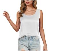 Vest Tops Women UK Satin Silk Crewneck Plain Tank Tops Loose Glossy Smooth Summer Camisole Elegant Undershirt Comfy Sleeveless T Shirt Beach Home Cami Sihrt Underwear Nightshirts