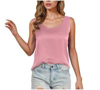 Vest Tops Women UK Satin Silk Crewneck Plain Tank Tops Loose Glossy Smooth Summer Camisole Elegant Undershirt Comfy Sleeveless T Shirt Beach Home Cami Sihrt Underwear Nightshirts