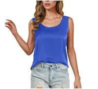 Vest Tops Women UK Satin Silk Crewneck Plain Tank Tops Loose Glossy Smooth Summer Camisole Elegant Undershirt Comfy Sleeveless T Shirt Beach Home Cami Sihrt Underwear Nightshirts