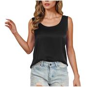 Vest Tops Women UK Satin Silk Crewneck Plain Tank Tops Loose Glossy Smooth Summer Camisole Elegant Undershirt Comfy Sleeveless T Shirt Beach Home Cami Sihrt Underwear Nightshirts
