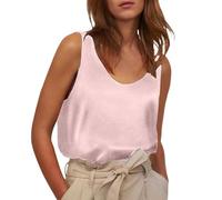 Vest Tops Women Uk Satin Silky Solid Color Sleeveless Camisole Loose Crew Neck Cami Blouses Comfortable Plain Vests Elegant Business Office Work Camisoles Ladies Tank Top Casual Soft Tank Tshirts