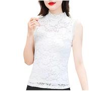 Vest Tops Women UK Sexy Lace Camisole Top Sale Clearacne Solid Floral Lace High Neck Sleeveless Shirts Women's Slim-Fit Camisole Blouse T Shirt Tees See Through Tops Summer Tank Top Undershirt
