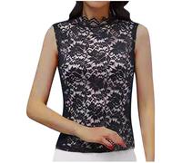 Vest Tops Women UK Sexy Lace Sleeveless Top High Neck Skinny Slim Fit Ladies Vest Tops Elegant Black Tank Top Regular Fit Women's Camisoles & Vests Basic Lounge Sexy Skims