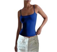 Vest Tops Women UK Skinny Slim Fit Sleeveless Top Black Square Collar Spaghetti Straps Ladies Vest Tops Solid Plain Basic Sexy Tank Top Fashion Y2K Women's Camisoles & Vests Skims Top