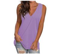 Vest Tops Women UK Solid Color V Neck T Shirts Sleeveless Plus Size Tee Tank Tops Pullovers Lightweight Summer Shirts Loose Fit Casual Trendy Blouse
