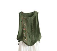 Vest Tops Women UK Summer Cotton Linen Sleeveless T-Shirt Plus Size Loose Fit Floral Shirts Dandelion Embroidered Lounge Wear Baggy Dressy Casual Blouses Ladies Tank Tops