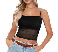 Vest Tops Women UK Summer Tank Tops Double Lined Going Out Sheer Mesh Ruched Crop Top Teen Girls Y2k Sleeveless Camisole Trendy Cute Tees Casual Outfits Beach Vacation Clothes