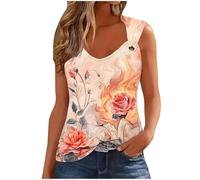 Vest Tops Women UK Summer Tank Tops V Neck Sleeveless Camisole Shirts Boho Floral Print Tees Loose Casual Cami Vest Fashion Dressy Elegant Flowy Tunic Shirts Beach Vacation