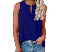 Vest Tops Women UK Summer Womens Cotton Top Crew Neck Vest Ladies Camisole Tops Sleeveless Backless Top Blouses Shirt Casual Elegant Blue