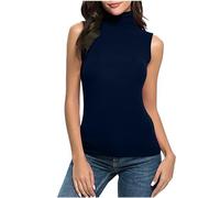 Vest Tops Women UK Tight HIgh Neck Plain Cami Shirt Slim Fit Sleeveless T Shirt Womens Summer Camisole Bodycon Sexy Undershirt Elegant Tank Tops Sports Yoga Party Casual Wear