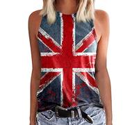 Vest Tops Women UK Union Jack Top Summer Casual Union Jack Tank Tops Round Neck Sleeveless Shirts Summer Casual Loose Fit Basic Beach Blouse T Shirts Vest for Women UK