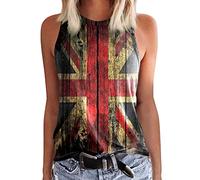 Vest Tops Women UK Union Jack Top Summer Casual Union Jack Tank Tops Round Neck Sleeveless Shirts Summer Casual Loose Fit Basic Beach Blouse T Shirts Vest for Women UK
