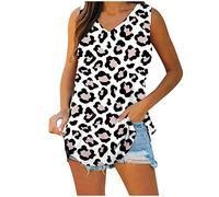 Vest Tops Women UK V Neck Sleeveless Vest Tops Leopard Print Shirt Blouse Funny Graphic T Shirt Party Y2k Camisoles & Vests Summer Longline Shirt Tees Ladies Tanks UK Size 8-19 Sale Khaki XL