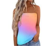 Vest Tops Women UK Womens Strapless Bandeau Tank Tops Tube Tops Gradient Print Sleeveless Shirts Casual Camisole Summer Vacation Tanks Loose Holiday Shirts Blouse