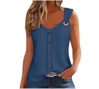 Vest Tops Women V-Neck Camisoles Button Strap T Shirts Ladies Summer Tops Elegant Going Out Cami Tops Regular Fit Sleeveless Tshirt Swing Vests Blouses Solid Loose Tank Top UK