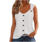 Vest Tops Women V-Neck Camisoles Button Strap T Shirts Ladies Summer Tops Elegant Going Out Cami Tops Regular Fit Sleeveless Tshirt Swing Vests Blouses Solid Loose Tank Top UK